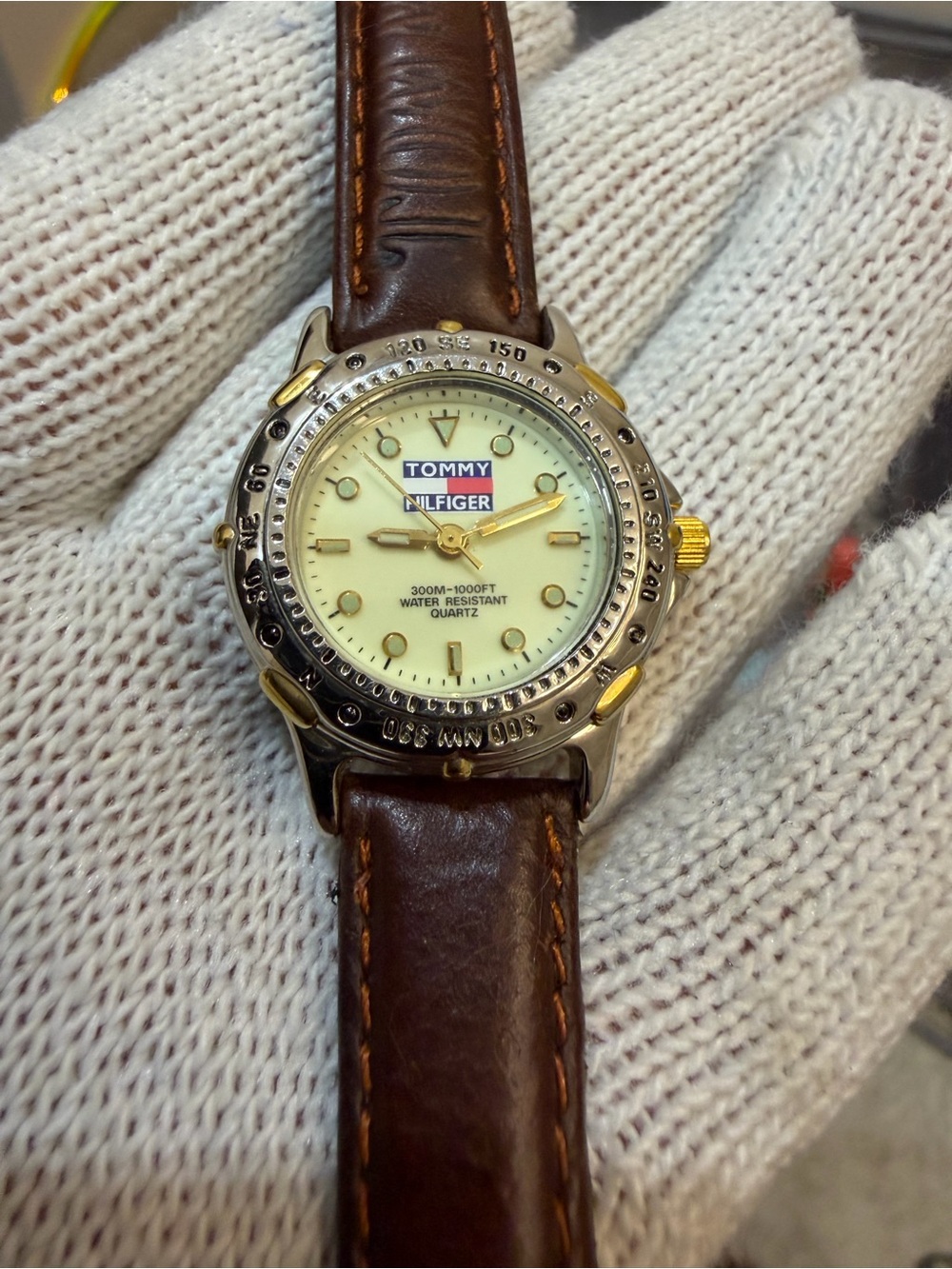 Vintage Tommy Hilfiger 1238 Quartz Watch Two-Tone Compass Bezel USA Made 90s